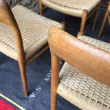 Set of 4 chairs by N.O. Møller solid oak and rope, Denmark, 1960's