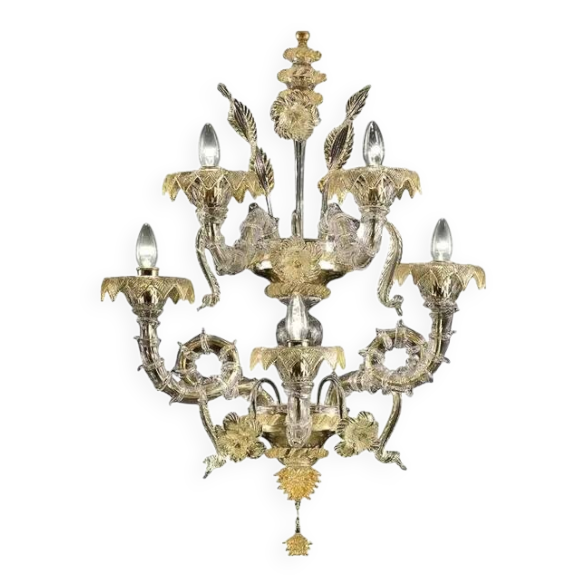 Verre de Murano Ca Rezzonico vénitien avec feuilles d'or et fleurs par Simoeng fo