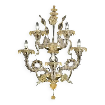 Venetian Ca Rezzonico Murano Glass with Gold Leaf and Flowers by Simoeng fo
