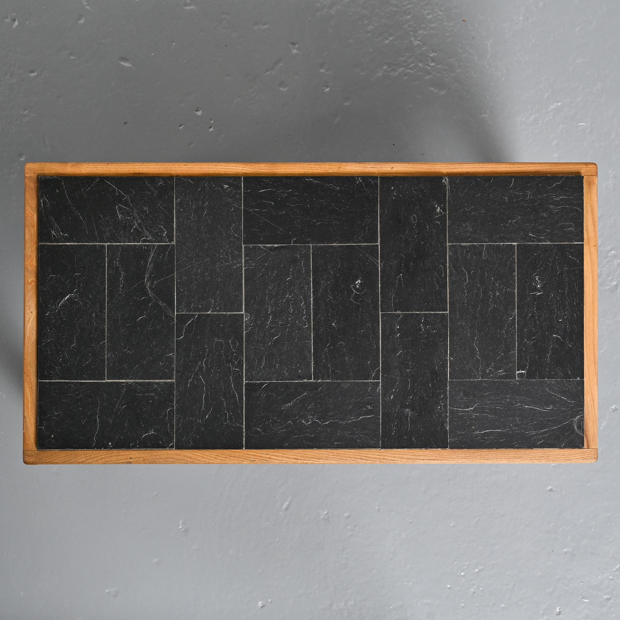 Slate and elm coffee table, Maison Regain, 1980