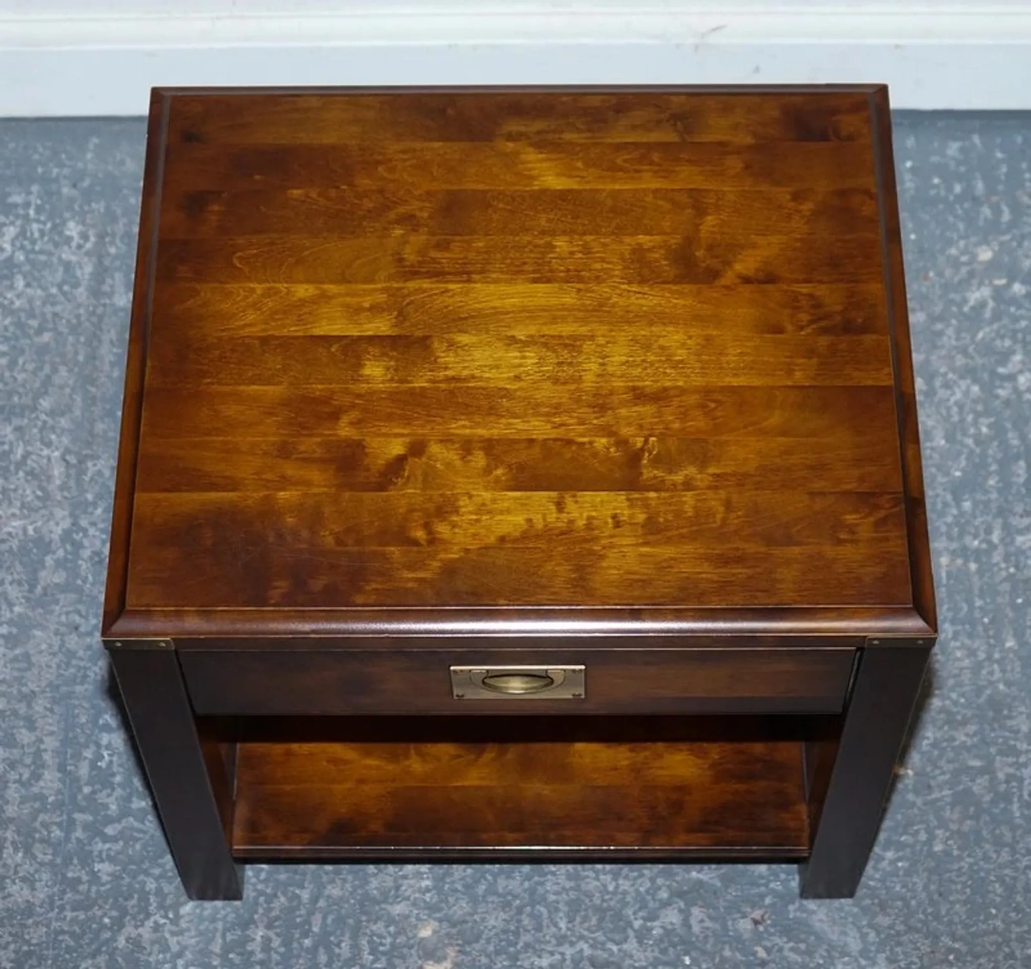 Table de Chevet Vintage Military Campaign en Acajou et Laiton