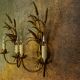 Pair of Hollywood Regency Style Gilt Metal Double-Arm Wheat Sconces, 1970s