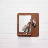 vintage teak wall mirror with hooks