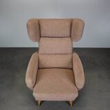 Mid-century wingback lounge chair in pink fabric, Czechoslovakia, 1970s