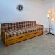 Ancien canapé lit 3 places design années 70/80 en pin vintage sofa