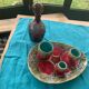 Set of art nouveau slurry consisting of a large dish and 3 small collector's jars