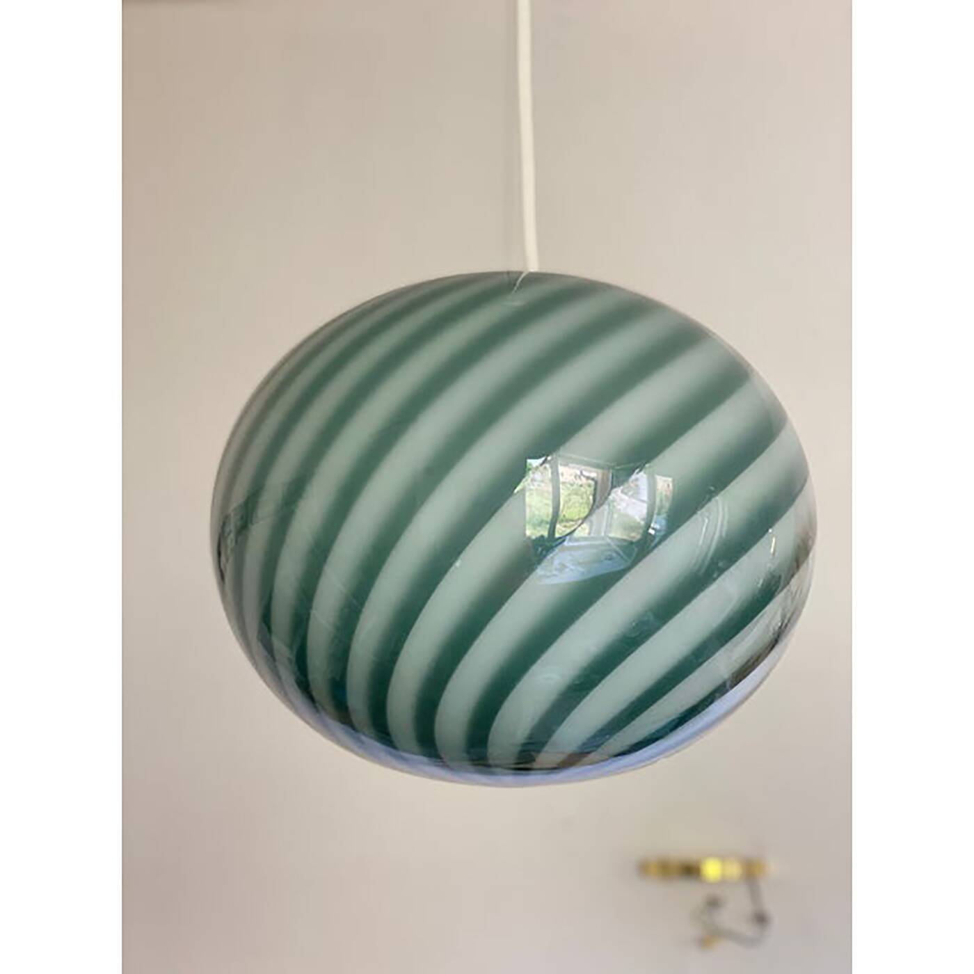 Contemporary Italian Green and White Oval Pendant in Murano Glass