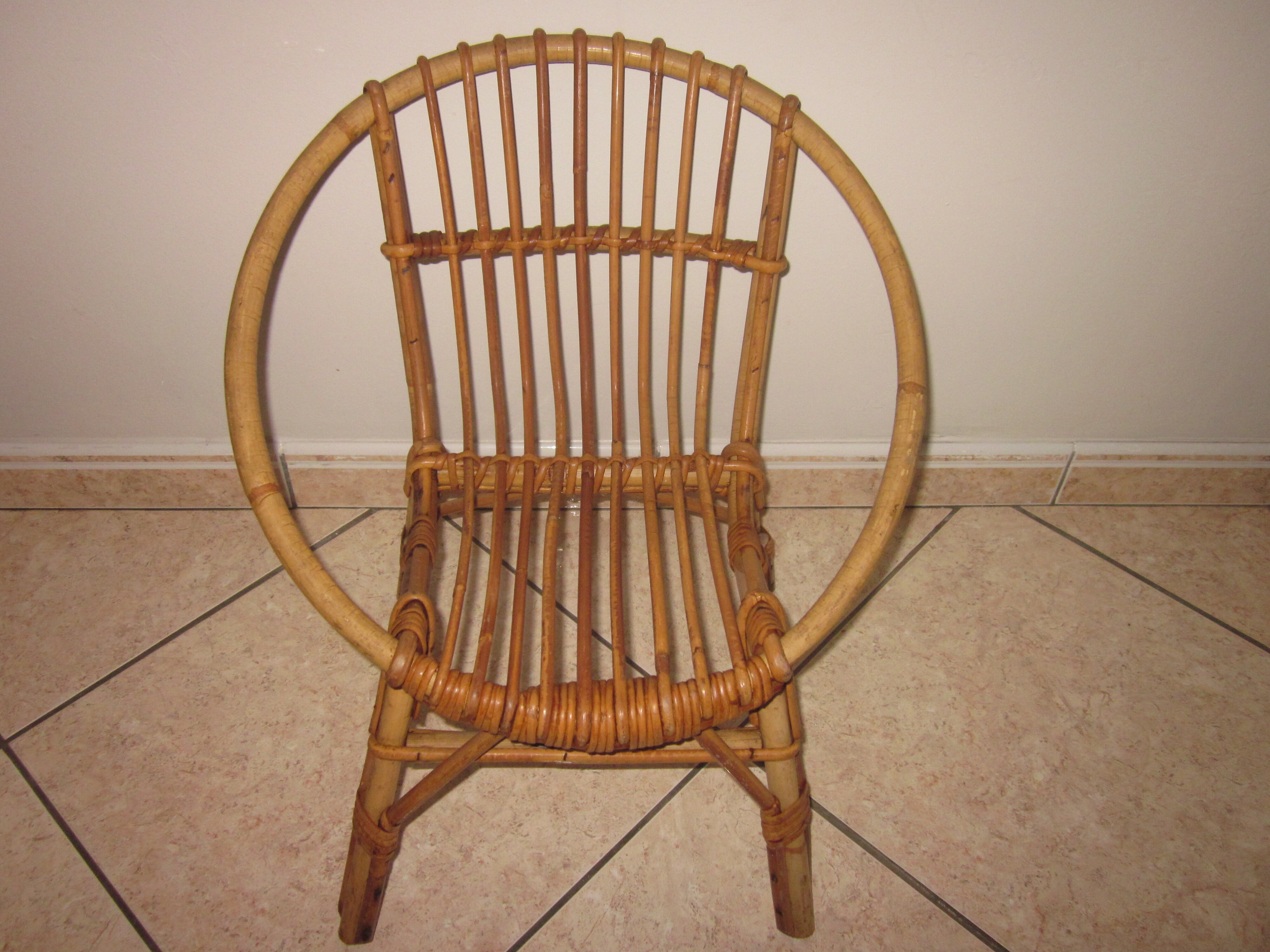 Vintage child rattan armchair