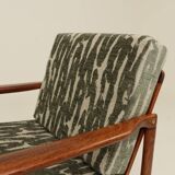 Vintage green jacquard armchair, mid-century modern design, 1965.