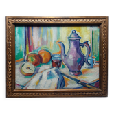 Still life with pitcher, fruit and glass of wine