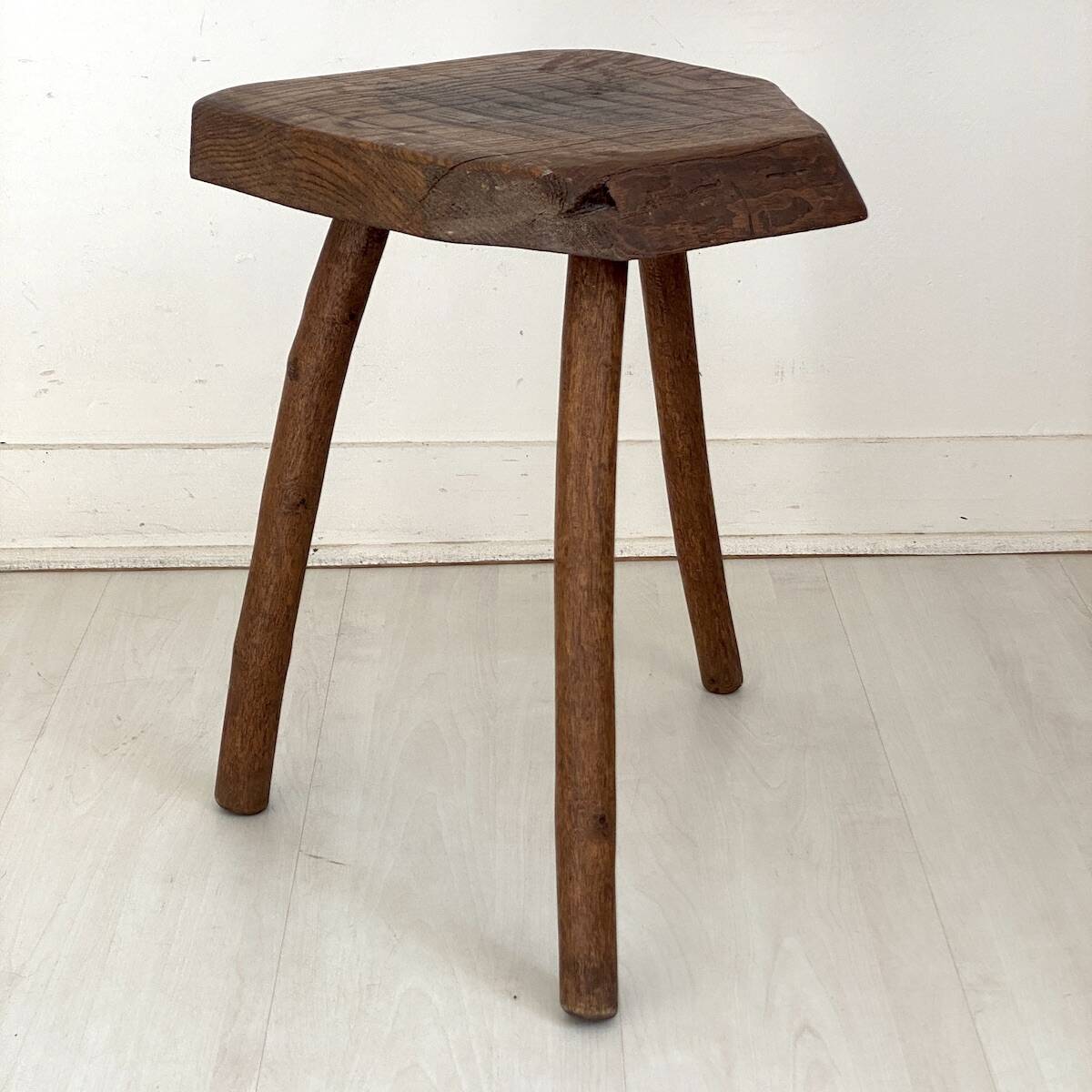 Brutalist stool in solid oak