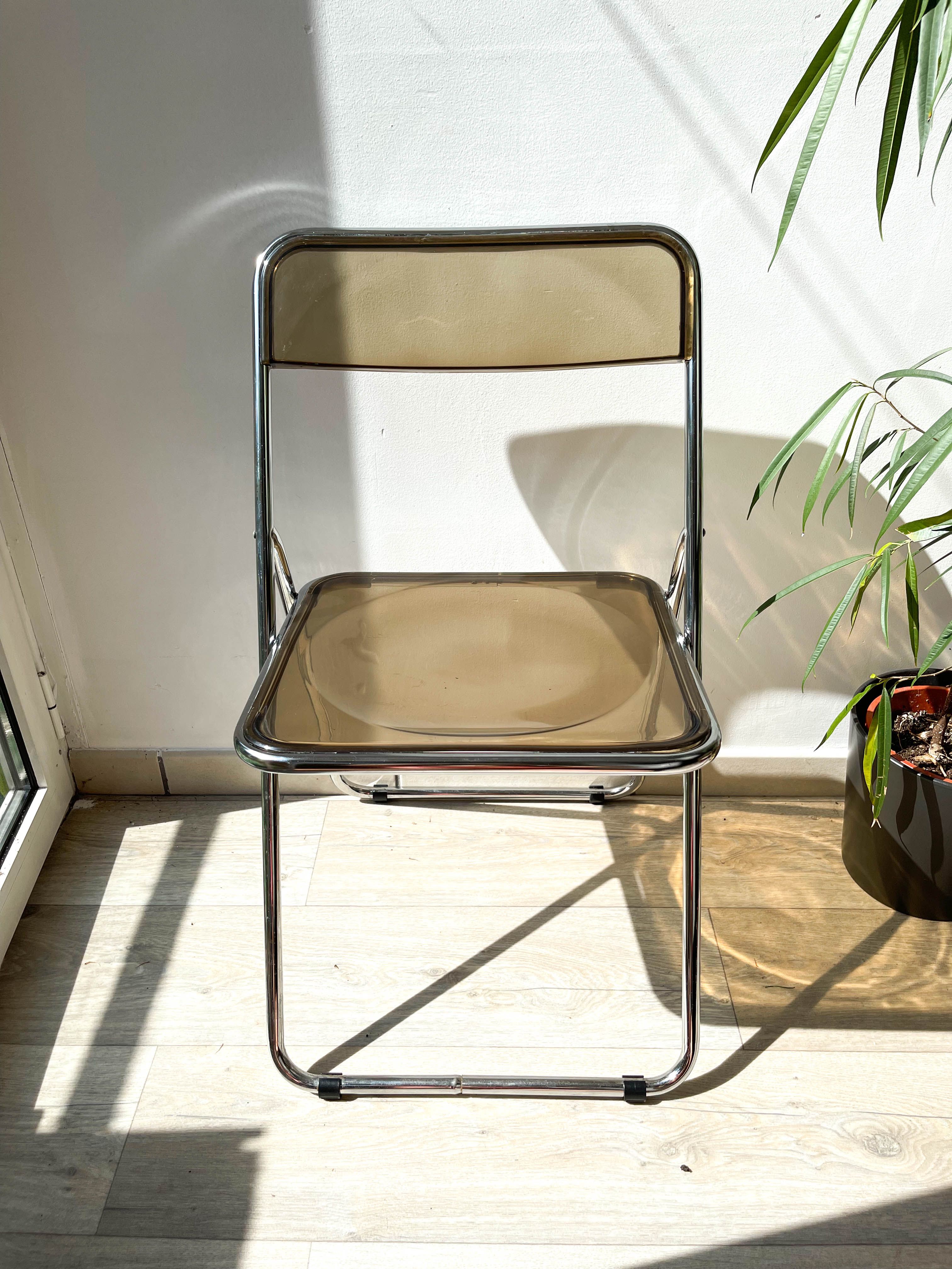 Folding chair chrome and plexi smoked 70s