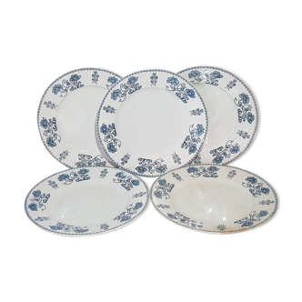 Lot de 5 assiettes plates en faïence de Sarreguemines modèle Décor 1900, terre de fer