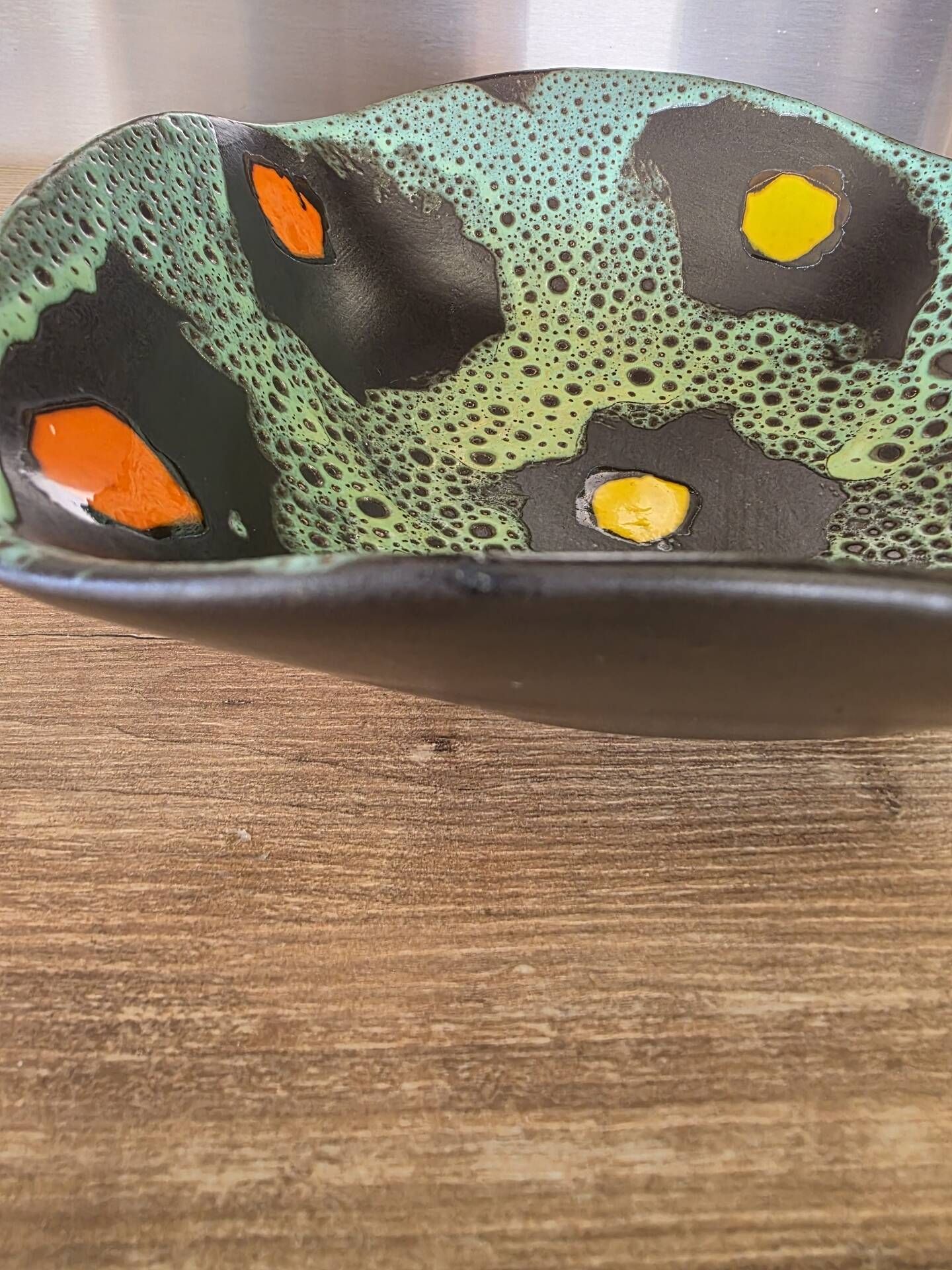 Square shallow dish Vallauris Fat Lava glaze sea foam vintage 1960s