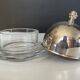 Silver-plated and glass bell-shaped butter dish from the 1970s.
