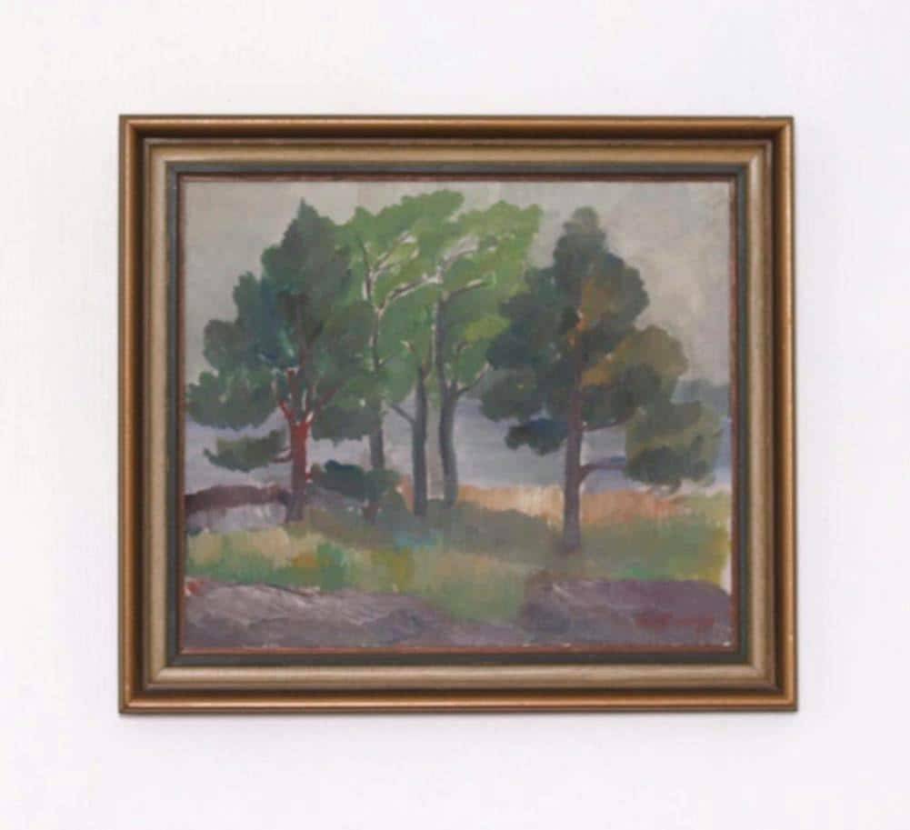 Original Mid Century Swedish Oil on Panel – “Trees, Landscape Motif” b
