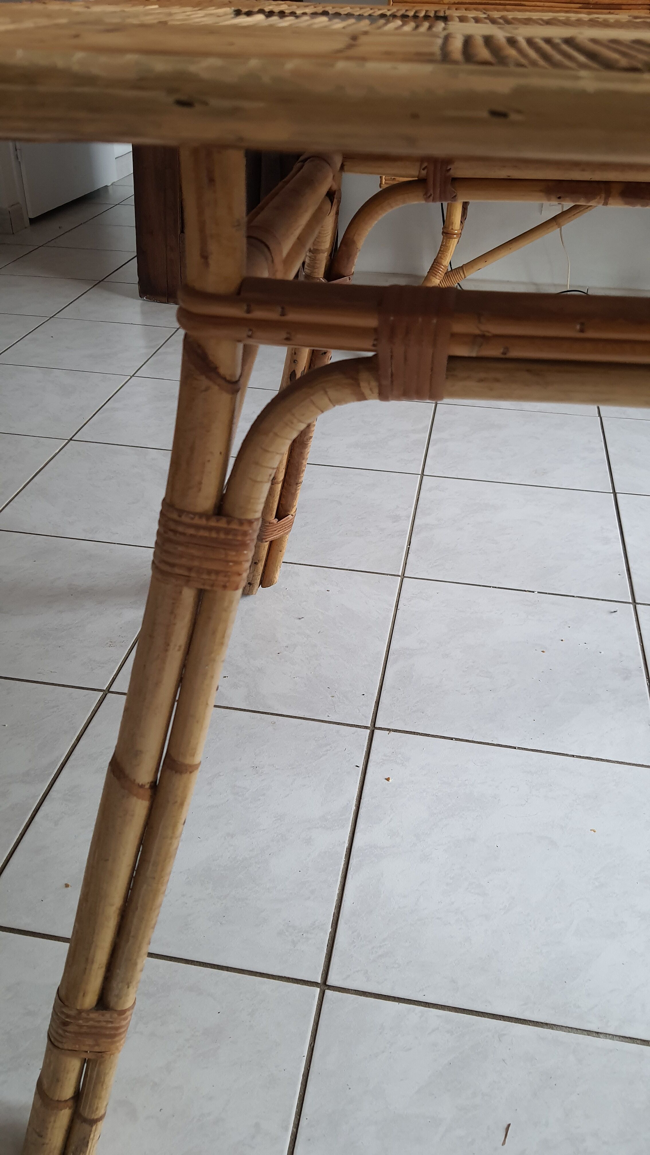 Dining table, bamboo and split rattan