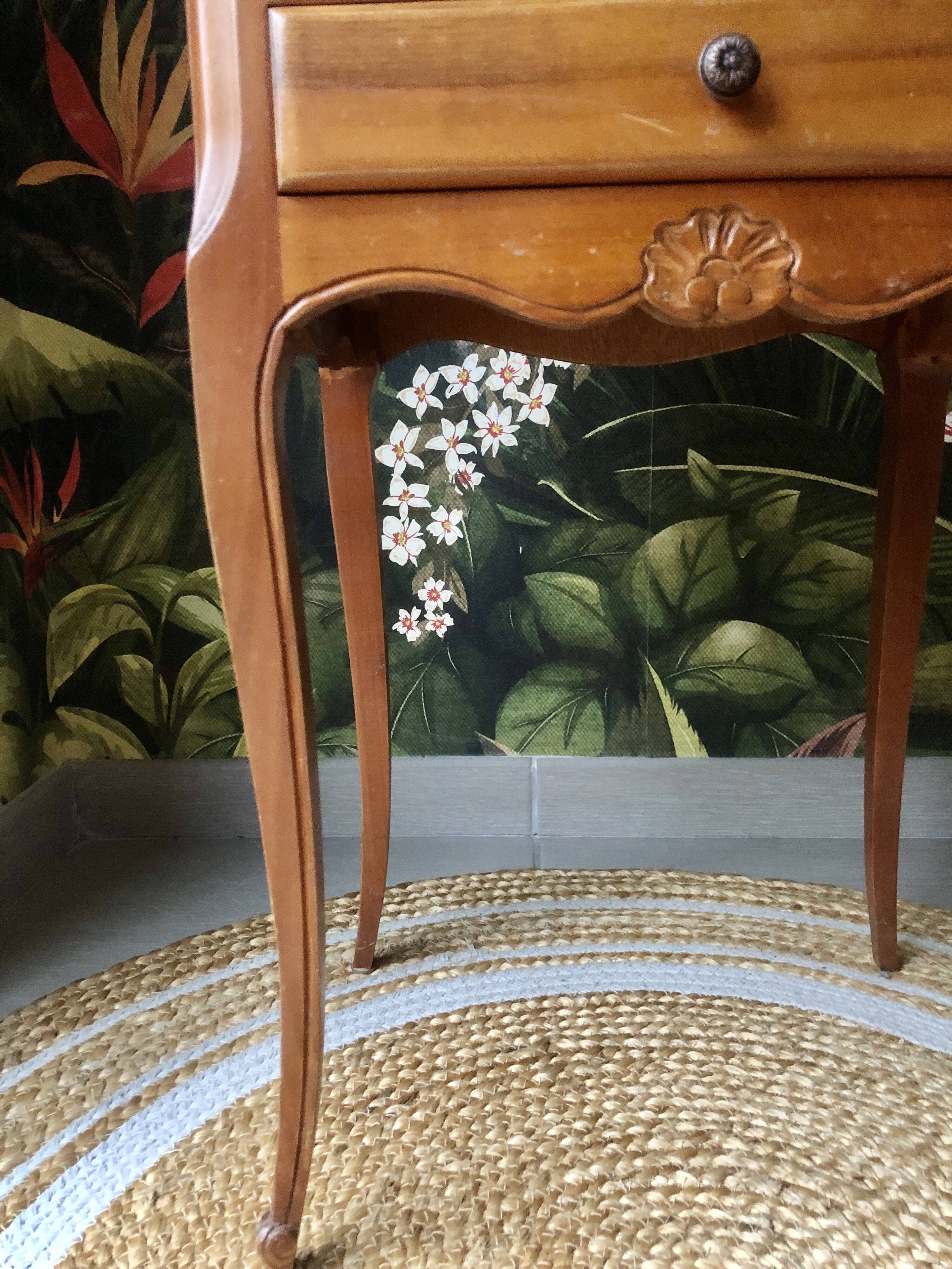 Louis XV style wooden bedside table with drawers