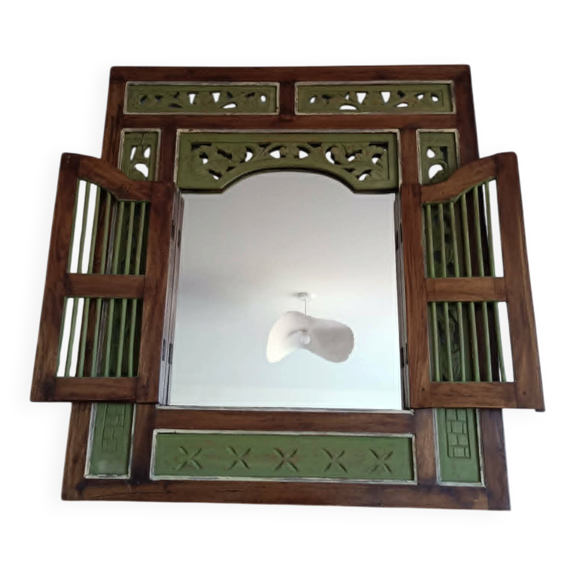 Grand miroir en bois sculpté avec volets – Style balinais