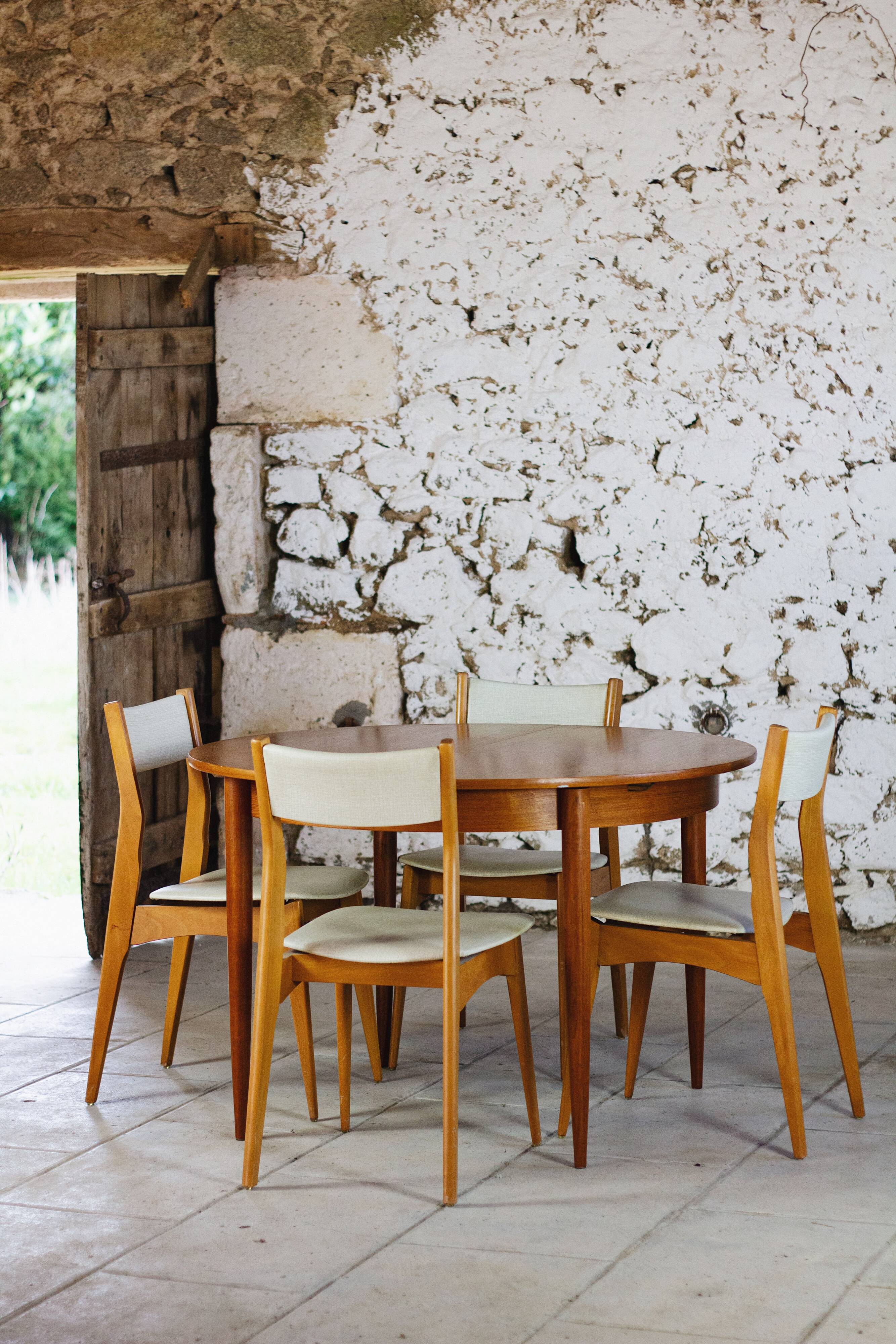 4 Danish chairs in beech wood and skai, 1960