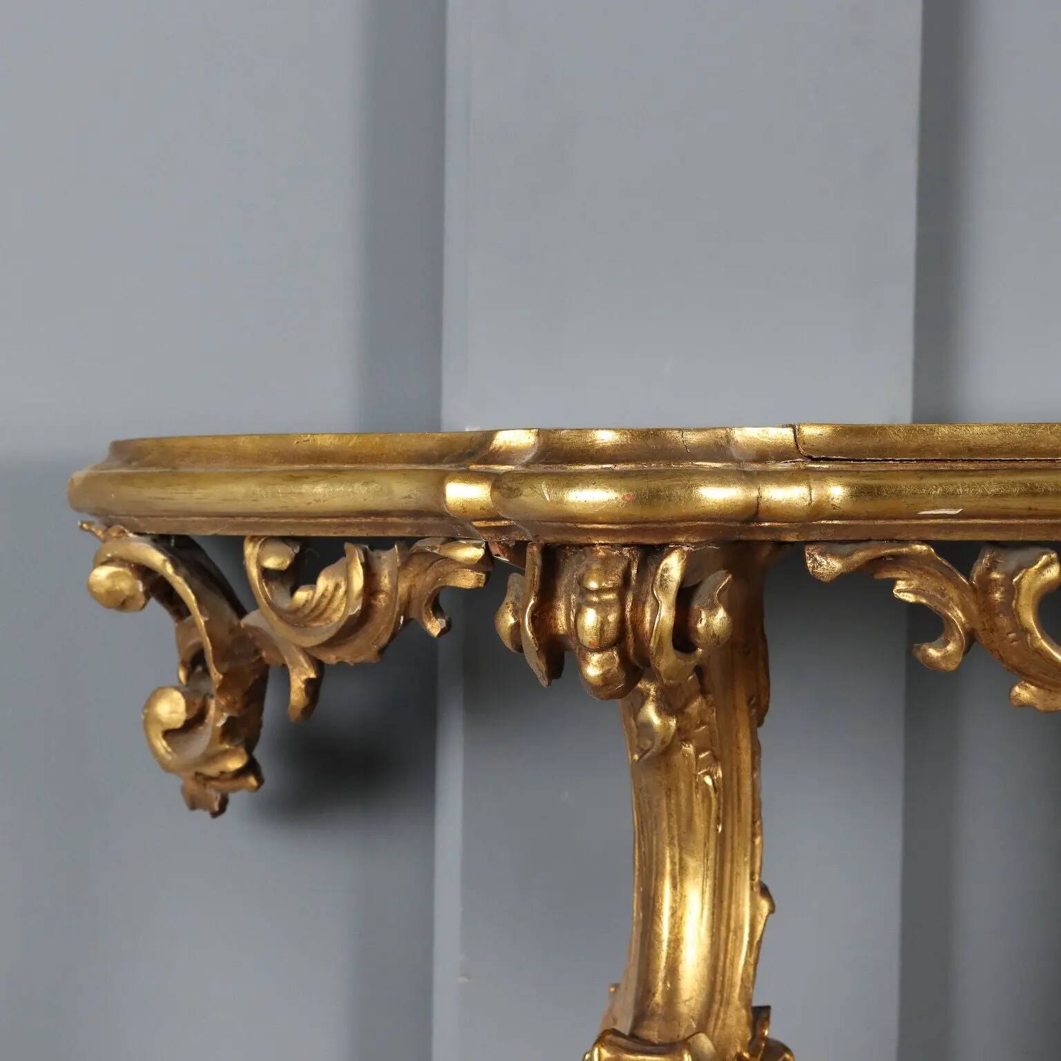 Antique drop-shaped console, Rococo style, wood, 20th century.