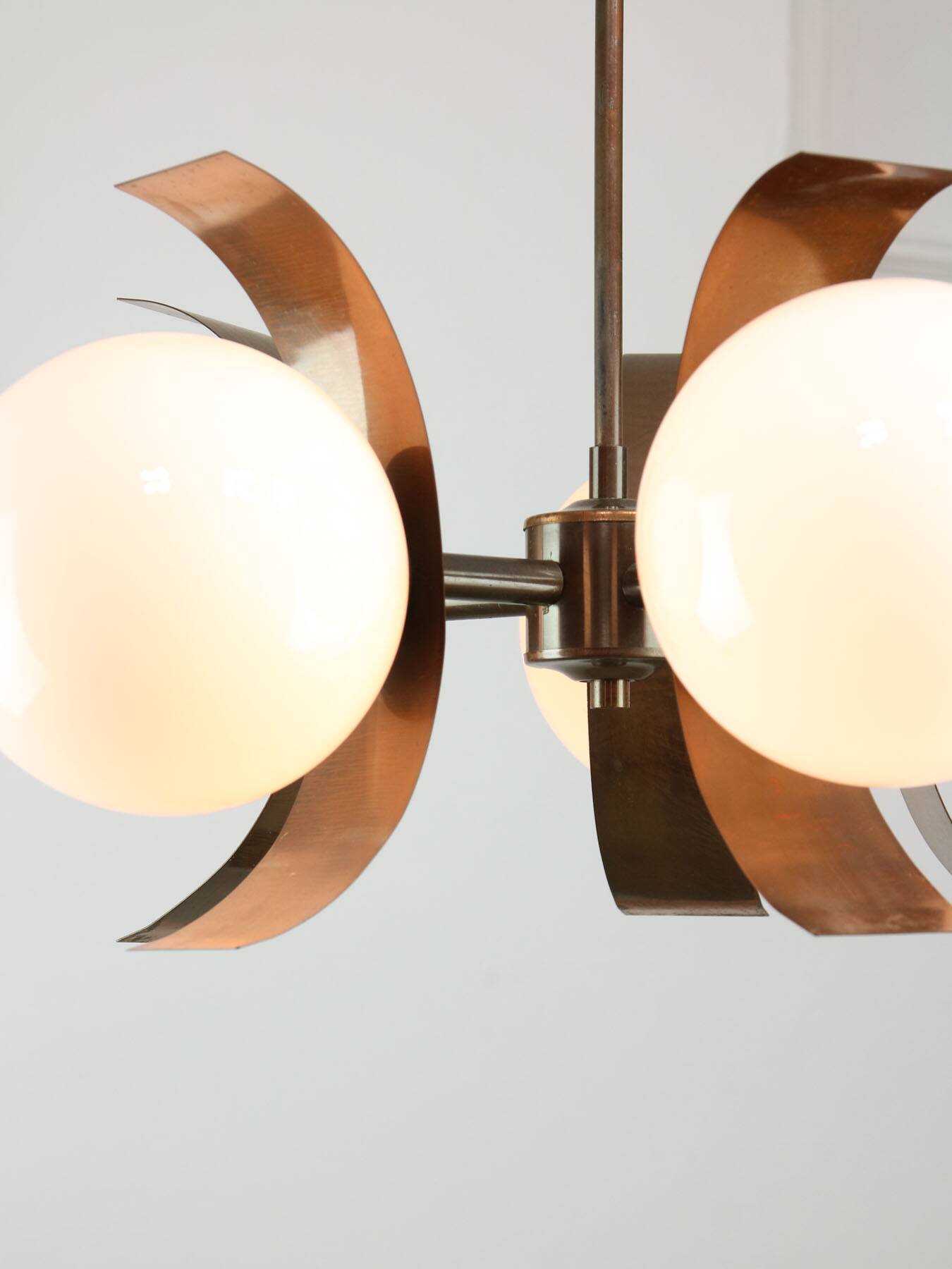 Vintage Italian Copper & Opaline Chandelier, 70s
