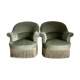 fauteuils crapaud vert sauge et frange doré