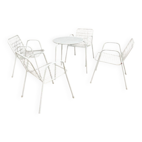 Salon de jardin emu 1970 en métal laqué blanc