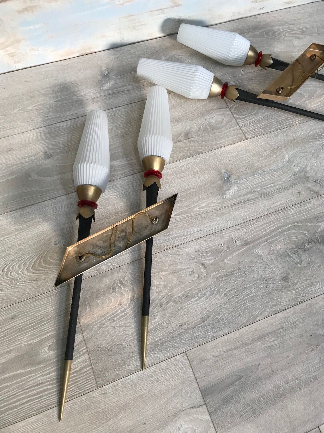 Pair of vintage metal and brass sconces