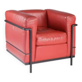 LE CORBUSIER AND PIERRE JEANNERET: "LC2" armchair in red leather