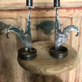 Signed zoomorphic iron candle holders
