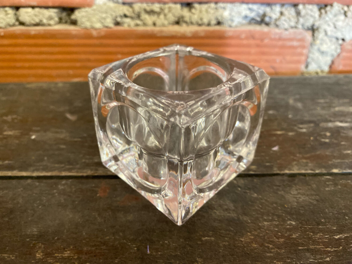 Pair of Modernist Cube Design Candle Holders Moulded Glass 1970s Vintage