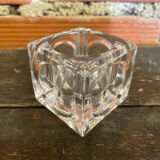 Pair of Modernist Cube Design Candle Holders Moulded Glass 1970s Vintage