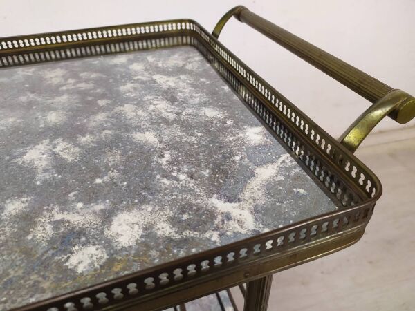 Desserte roulante laiton verre