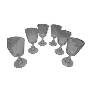 6 verres a eau anciens  verre taille souffle