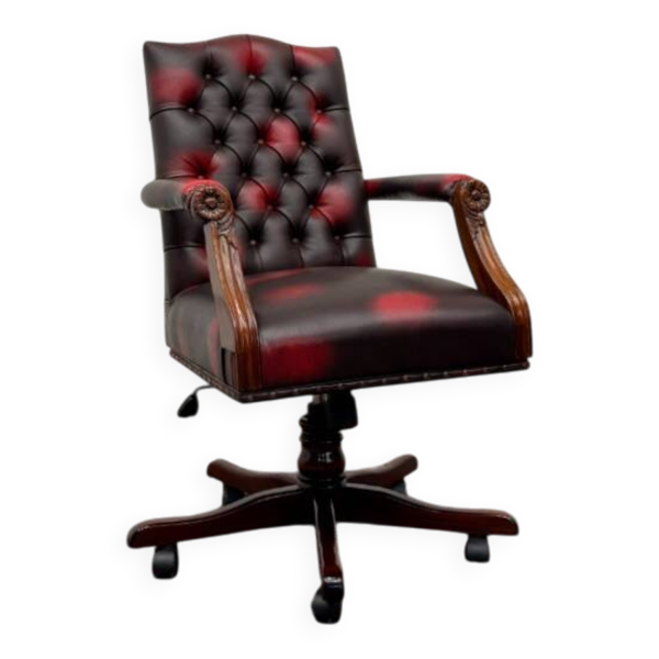 Chaise de bureau Chesterfield anglaise classique en rouge bordeaux