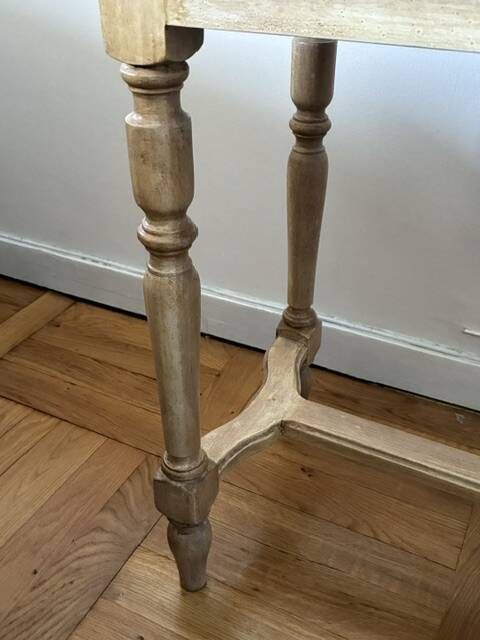 exotic wood console with a drawer