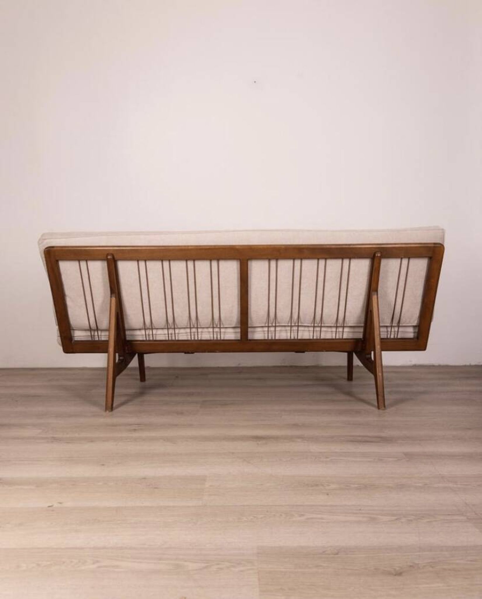 Canapé vintage des années 60 en bois de teck et tissu design danois