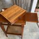 Occasional table in cherry wood, 1 drawer, 1 cane shelf, 1950.