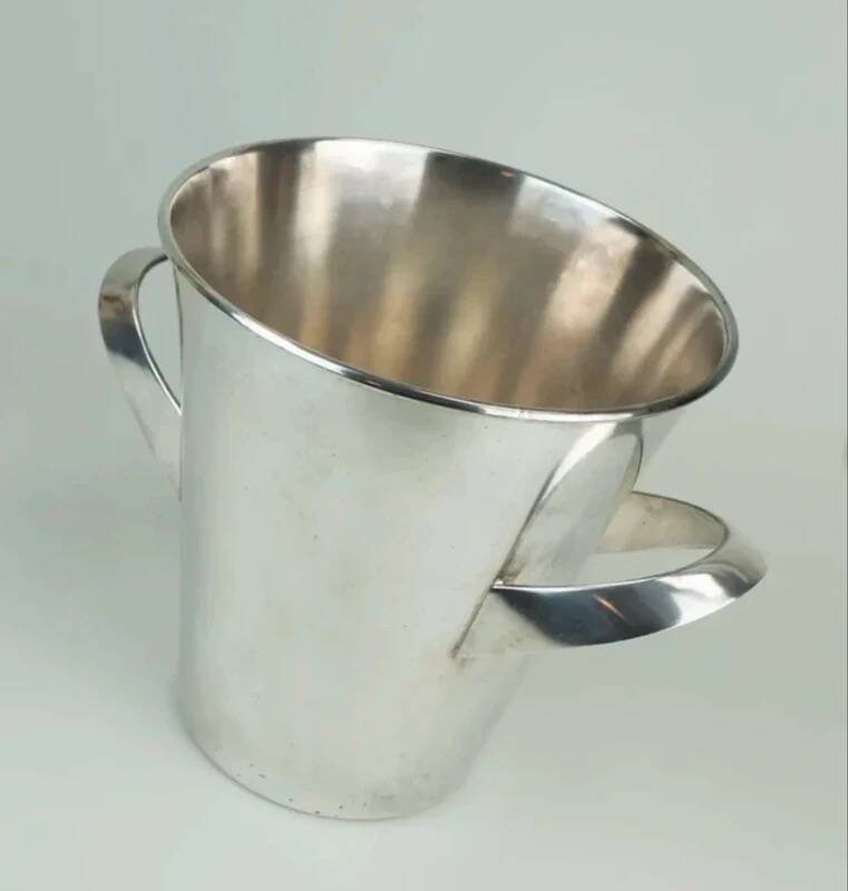Silver-plated ice bucket with a refined design, designed by Kurt Mayer for