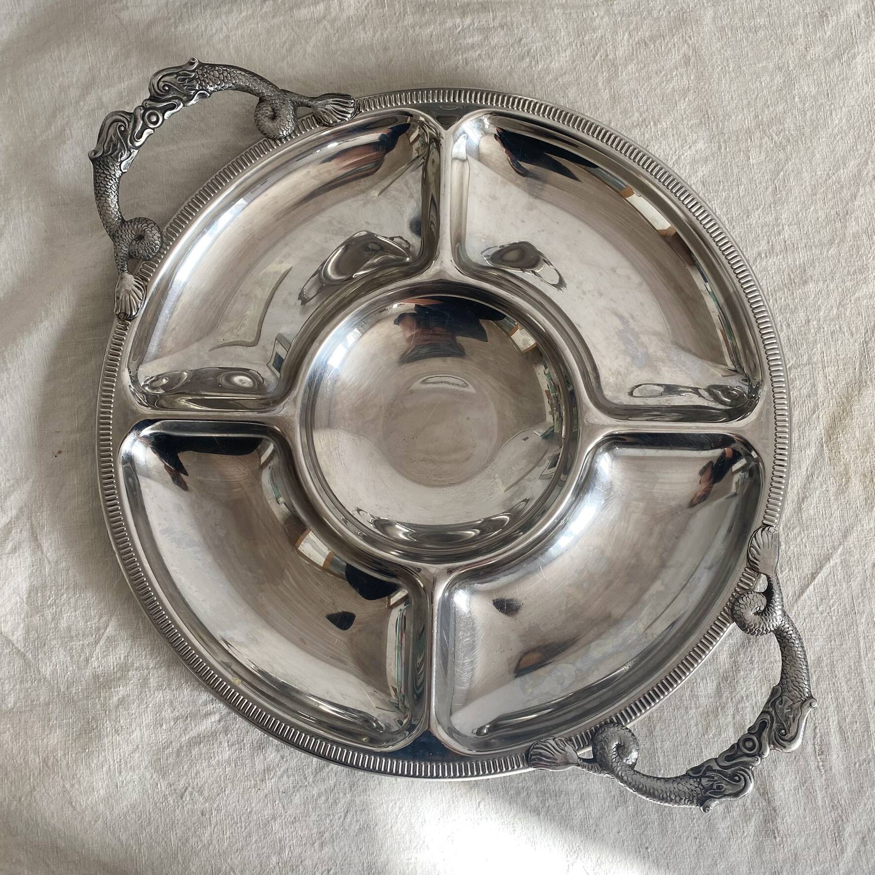 Stainless steel dish Jean Couzon with fish handles