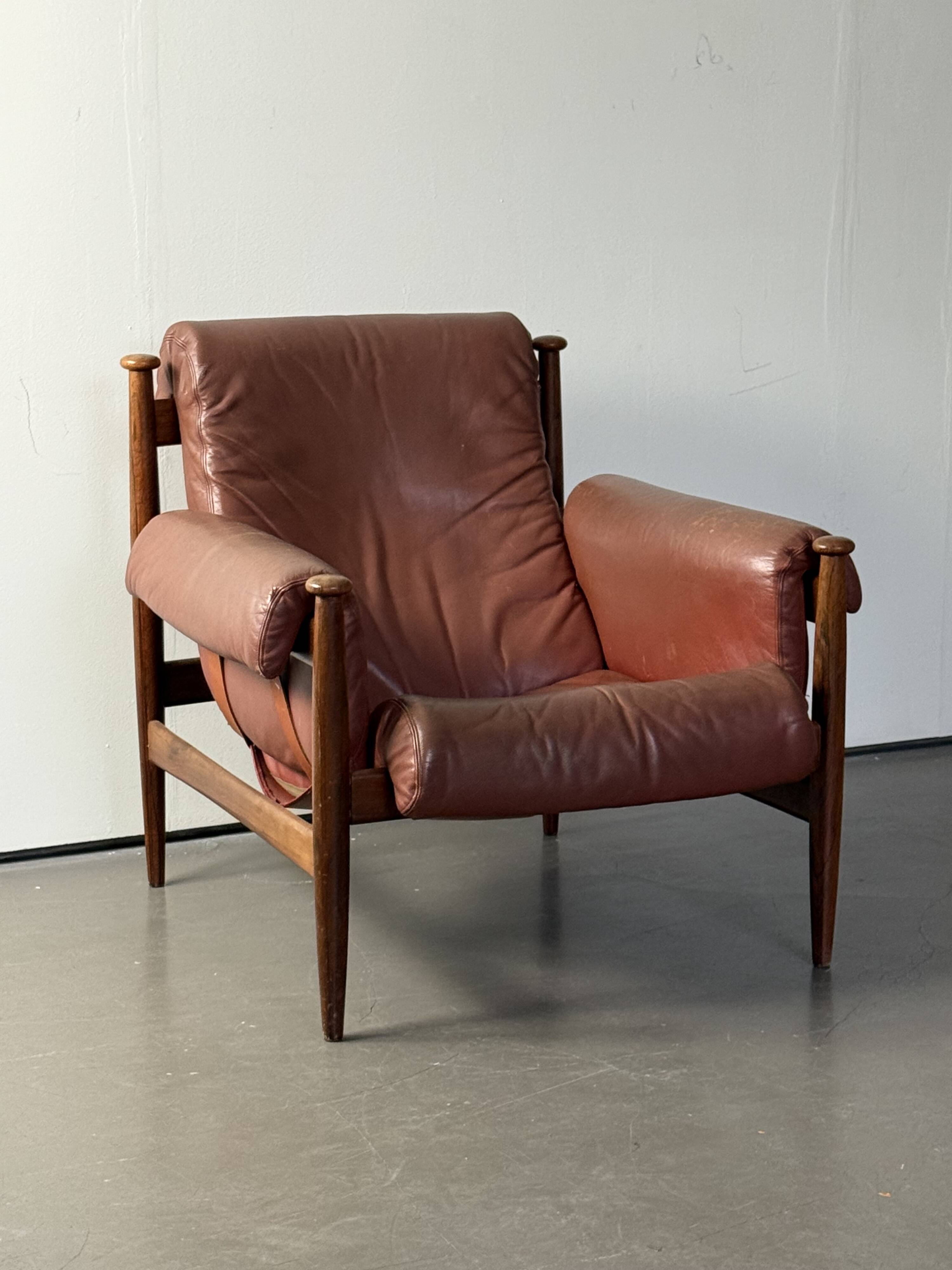 Admiral armchair by Eric Merthen, in leather and rosewood