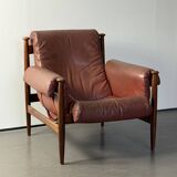 Admiral armchair by Eric Merthen, in leather and rosewood