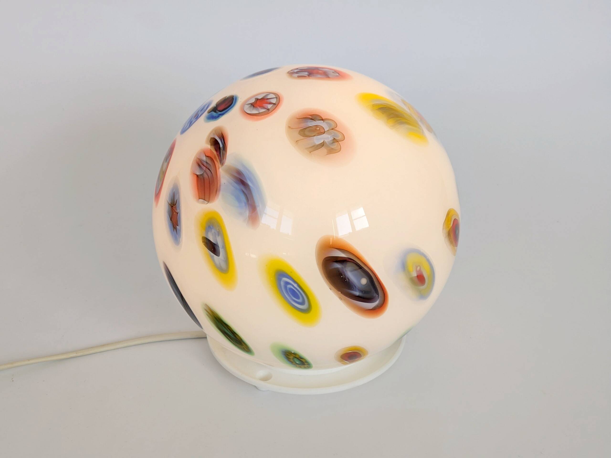 Vintage glass globe table lamp in millefiori style, 1990s.
