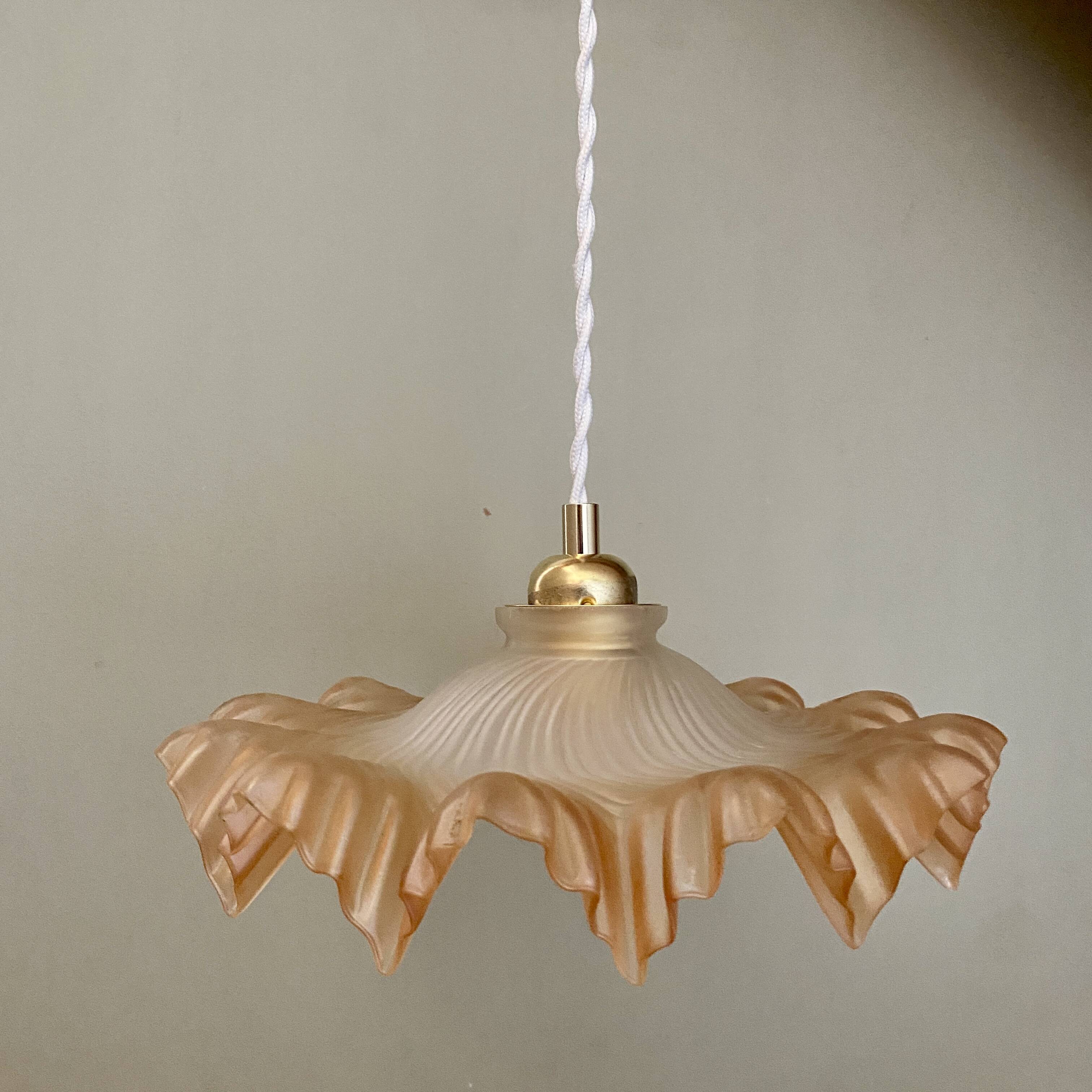 Suspension abat-jour vintage en verre dépoli