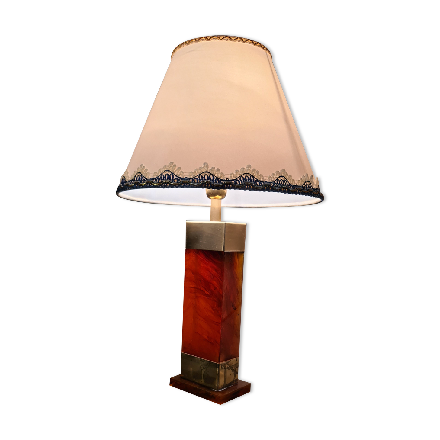 Lampe laiton et resine ambré 1970 type deluxe