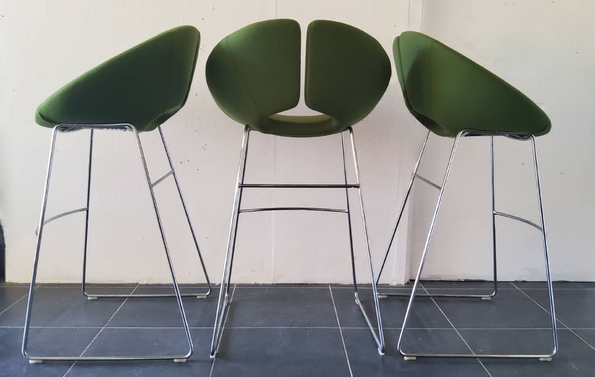 Artifort Chrome Stool and Green Fabric by Patrick Norguet