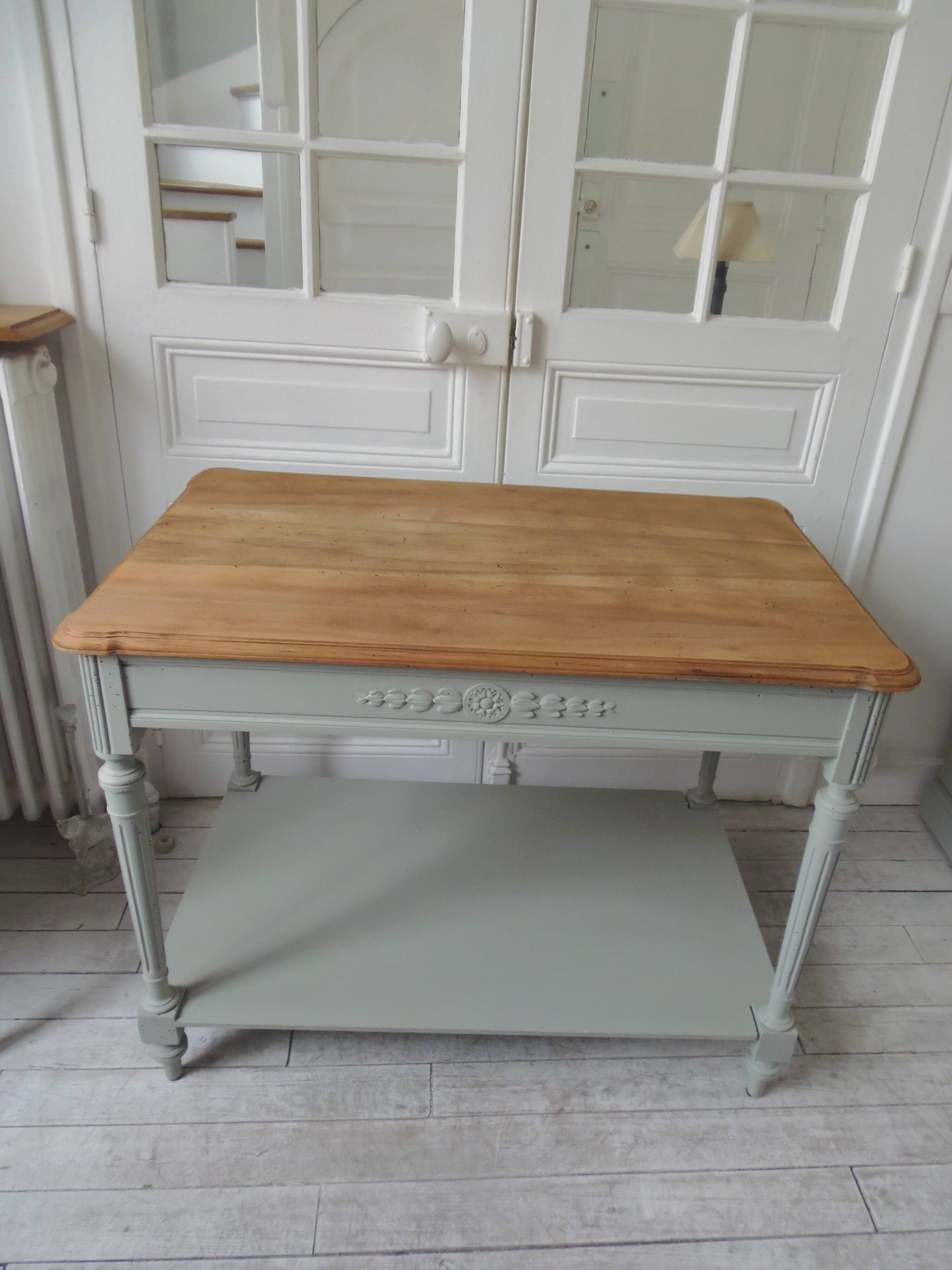 Louis XVI style desk and serving trolley in beautifully crafted verdigris walnut.