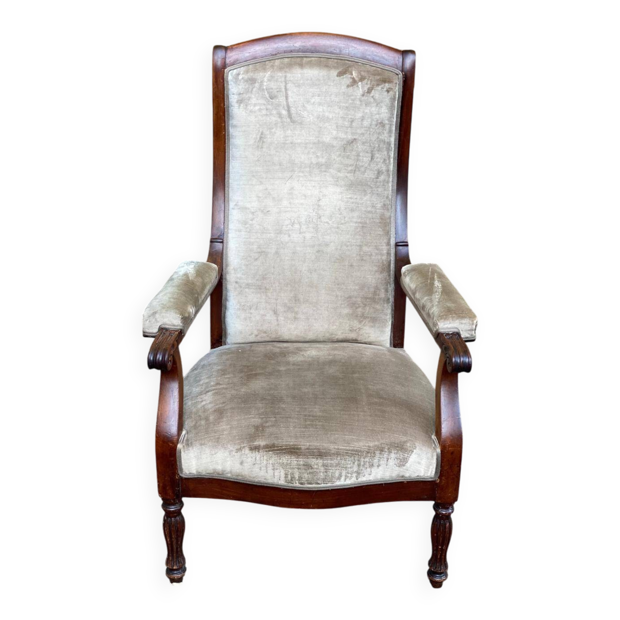 Imperial armchair in mahogany and grey velvet from the 19th century