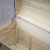 Antique trunk made of burlap and iron, storage suitcase